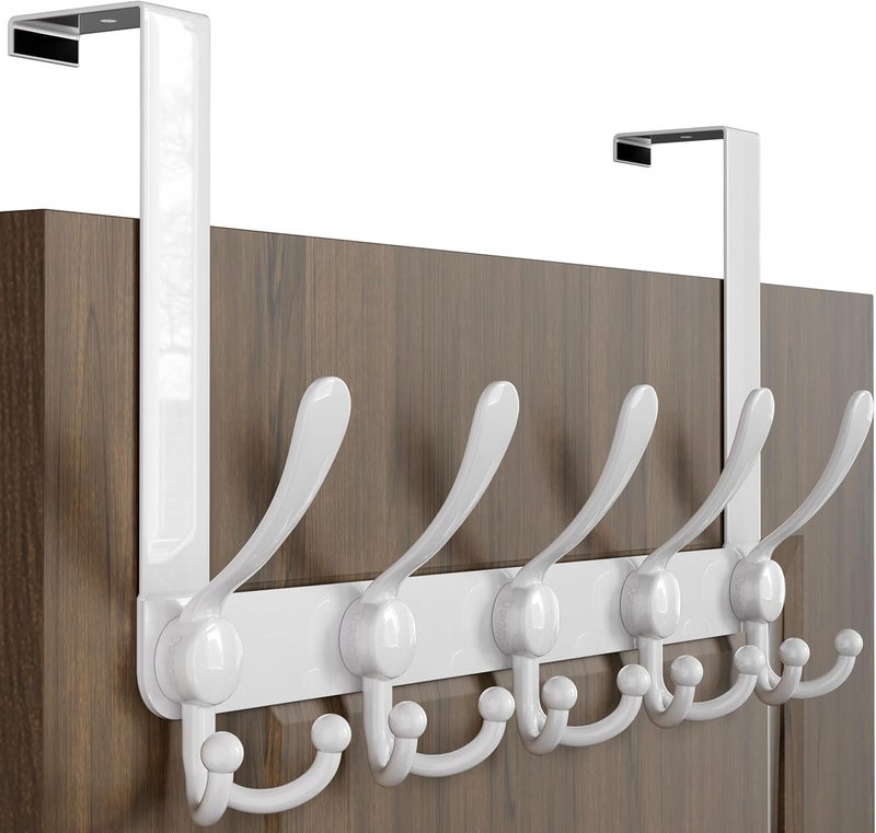 Dseap Over Door Hook 2.0 - Upgraded Version - Simple-Assembly, Strong, Heavy-Duty Stainless Steel 5-Tri-Hook Over The Door Hanger Rack, SimpleStrong Series, White - Image 1